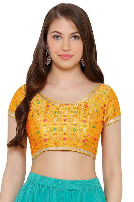 Buy Art Silk Woven Blouse in Yellow