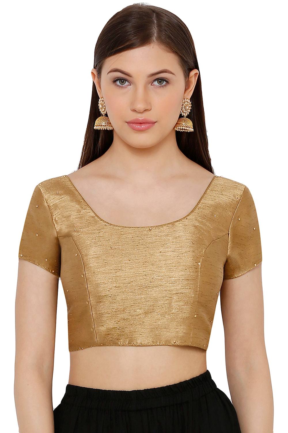 Buy Dupion Art Silk Woven Blouse in Beige