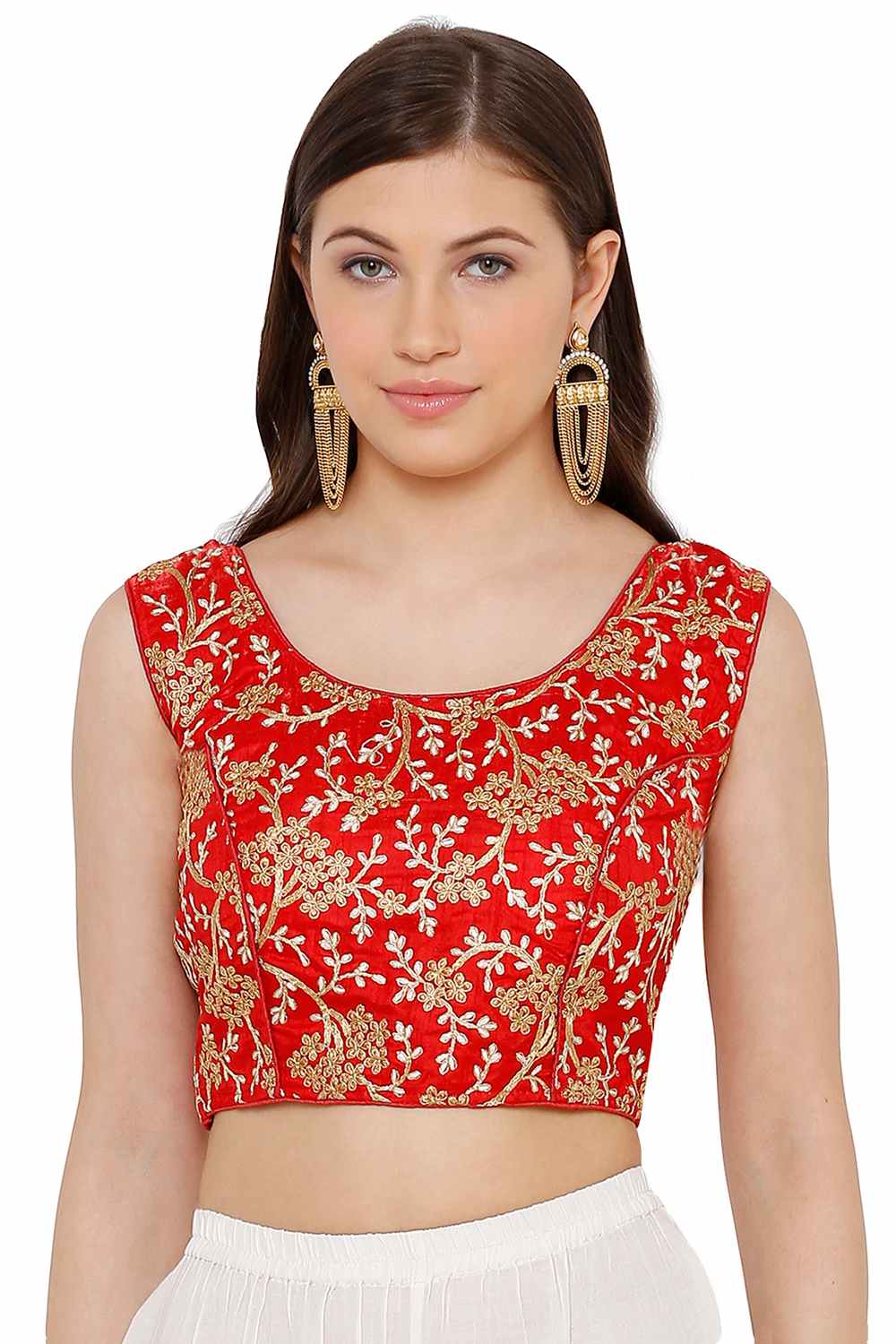 Buy Art Silk Embroidered Blouse in Red