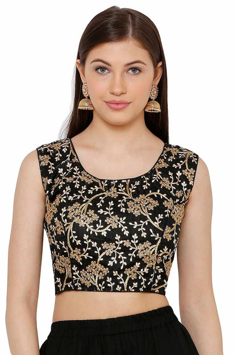 Buy Art Silk Embroidered Blouse in Black