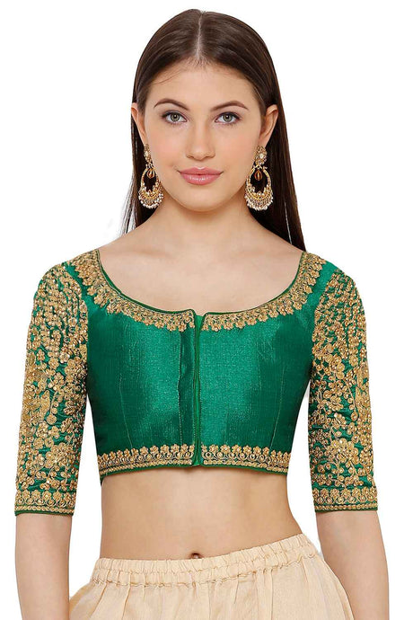 Buy Art Silk Embroidered Blouse in Green