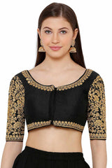 Buy Art Silk Embroidered Blouse in Black