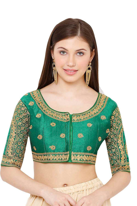 Buy Art Silk Embroidered Blouse in Green