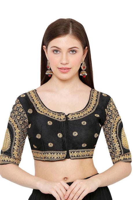 Buy Art Silk Embroidered Blouse in Black