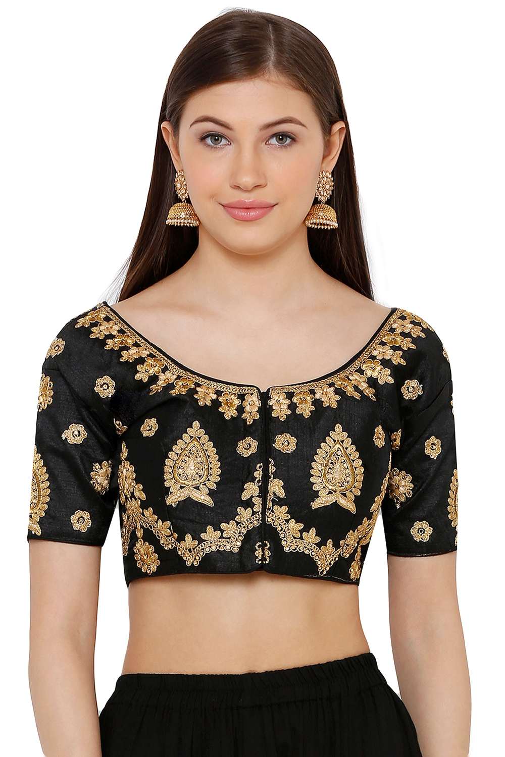 Buy Art Silk Embroidered Blouse in Black