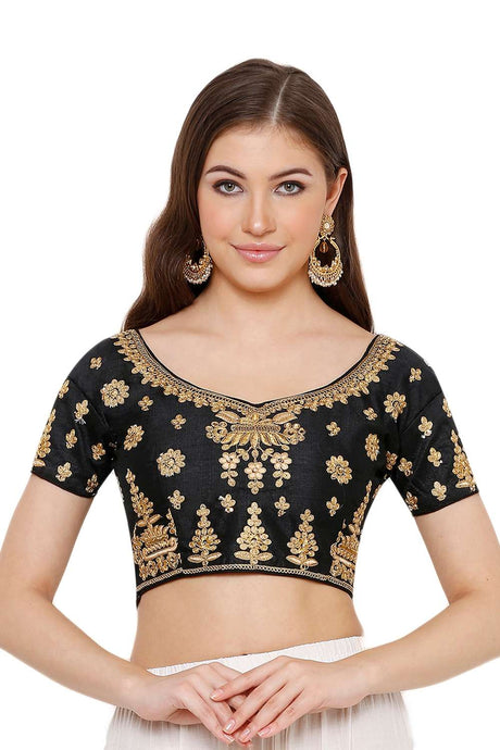 Buy Art Silk Embroidered Blouse in Black