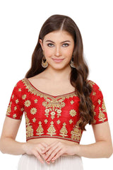 Buy Art Silk Embroidered Blouse in Red