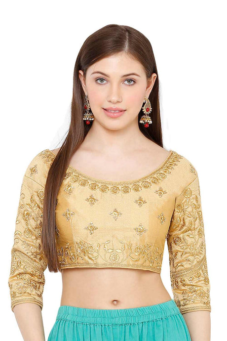 Buy Art Silk Embroidered Blouse in Gold