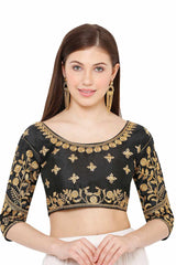 Buy Art Silk Embroidered Blouse in Black