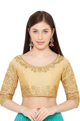 Buy Art Silk Embroidered Blouse in Gold