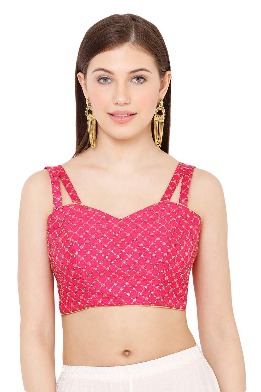 Buy Dupion Art Silk Embroidered Blouse in Pink