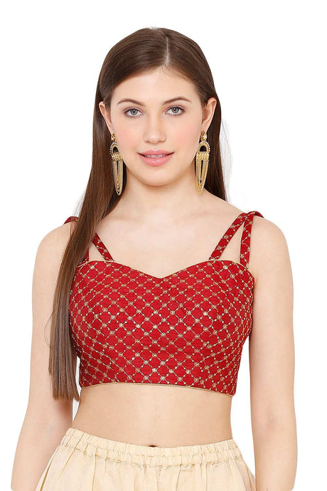 Buy Dupion Art Silk Embroidered Blouse in Maroon