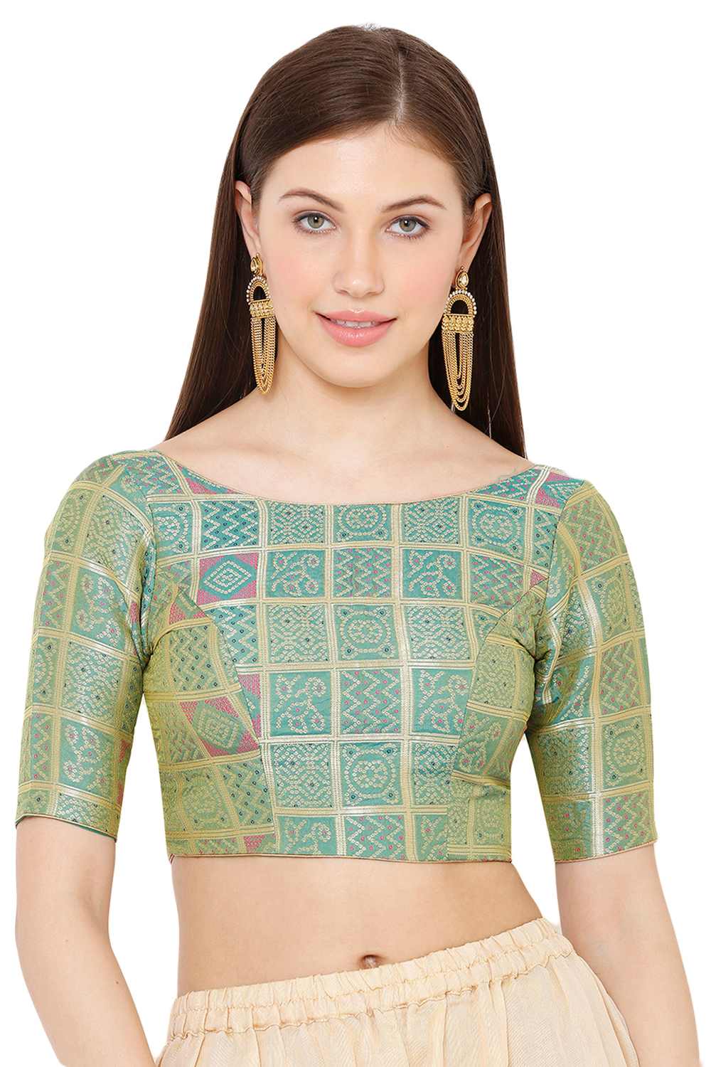 Buy Brocade Woven Blouse in Rama Green