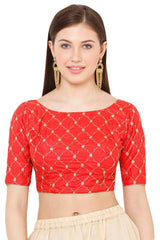 Buy Art Silk Embroidered Blouse in Red