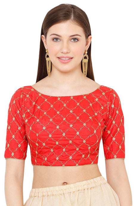 Buy Art Silk Embroidered Blouse in Red