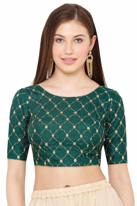 Buy Art Silk Embroidered Blouse in Green