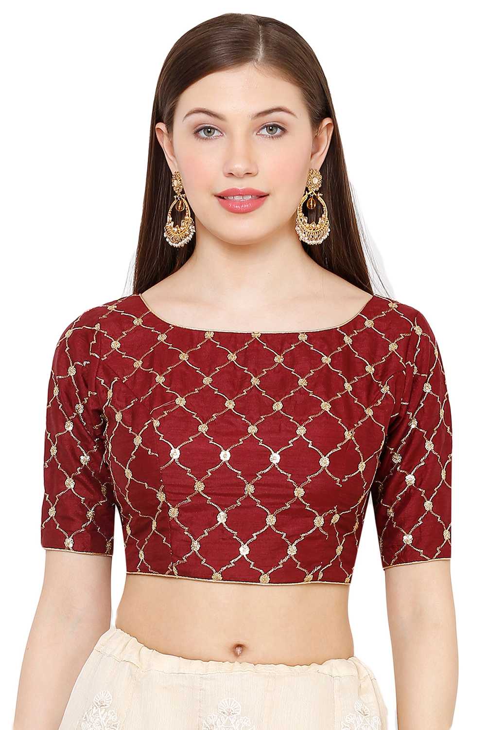 Buy Art Silk Embroidered Blouse in Maroon