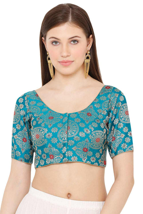 Buy Brocade Woven Blouse in Rama Green