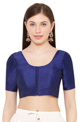 Buy Mulbury Art Silk Solid Blouse in Navy Blue