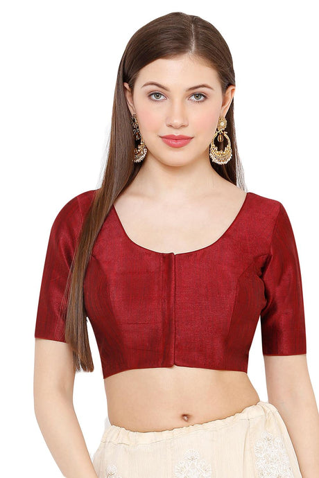 Buy Mulbury Art Silk Solid Blouse in Maroon