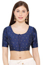 Buy Cotton Art Silk Woven Blouse in Navy Blue