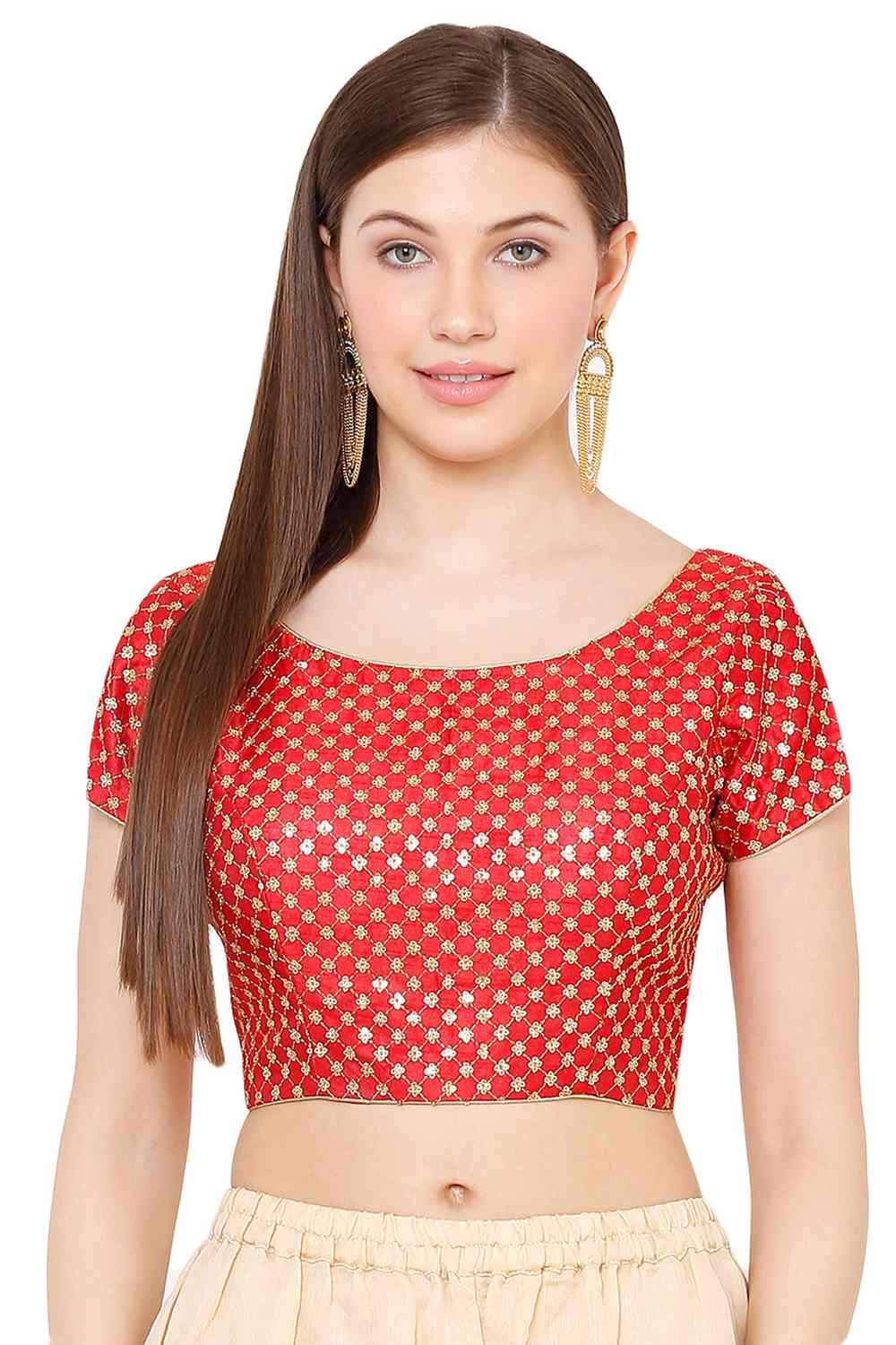 Buy Art Silk Embroidered Blouse in Red