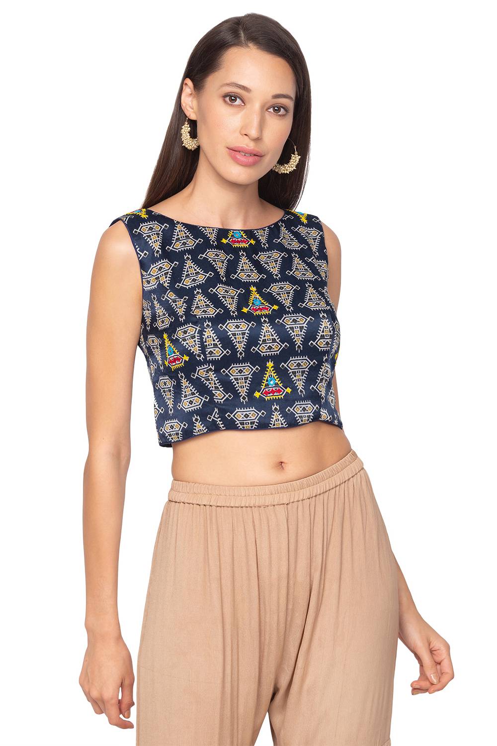 Buy Modal Art Silk Embroidered Blouse in Blue