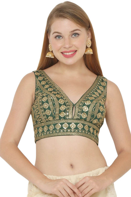 Buy Art Silk Embroidered Blouse in Green