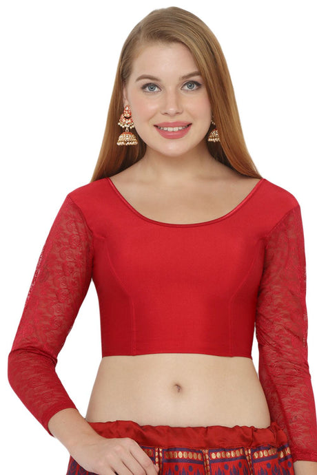 Buy Lycra Blend Solid Blouse in Maroon