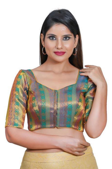 Buy Jacquard Woven Blouse in Rama Green