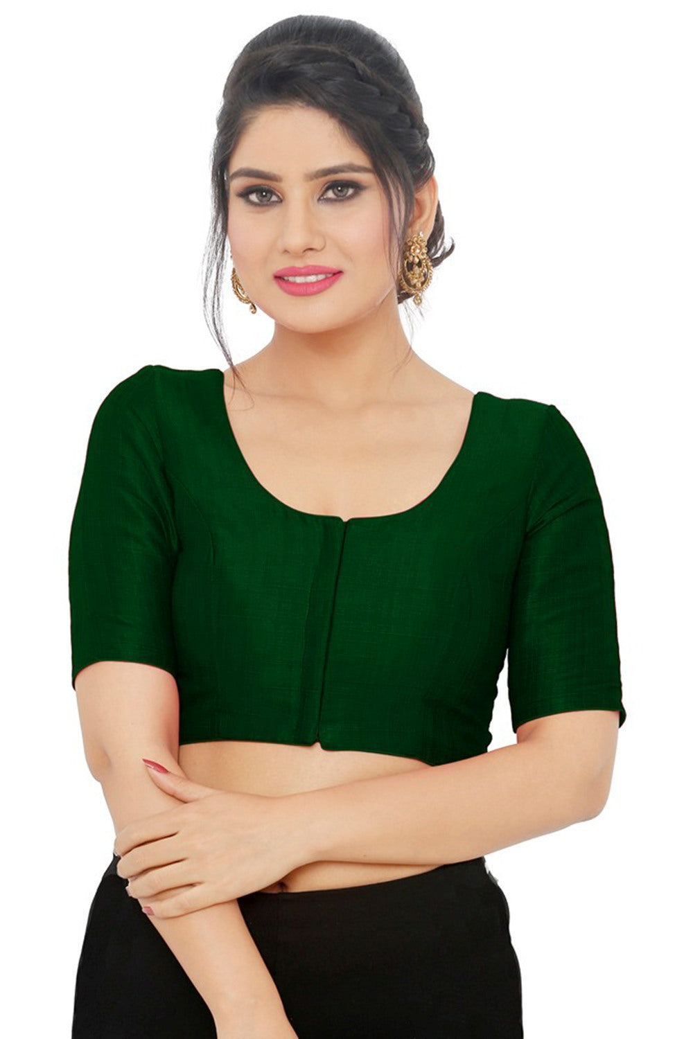 Buy Art Silk Solid Blouse in Dark Green