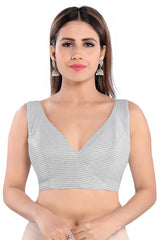 Buy Shimmer Embroidered Blouse in Silver