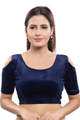 Buy Velvet Solid Blouse in Navy Blue