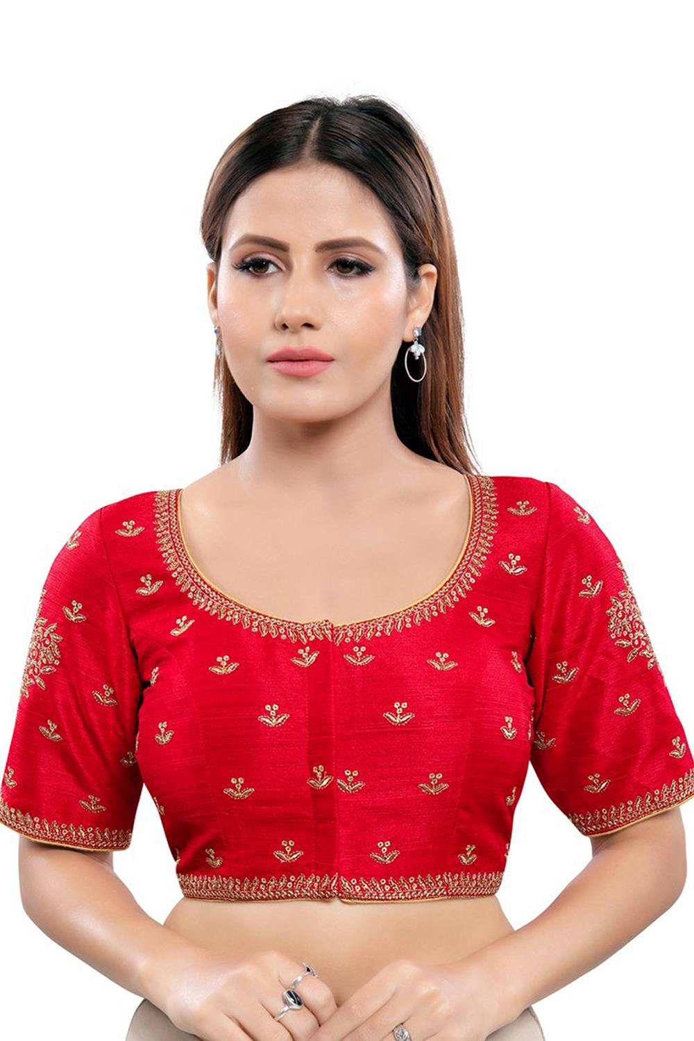 Buy Art Silk Embroidered Blouse in Red