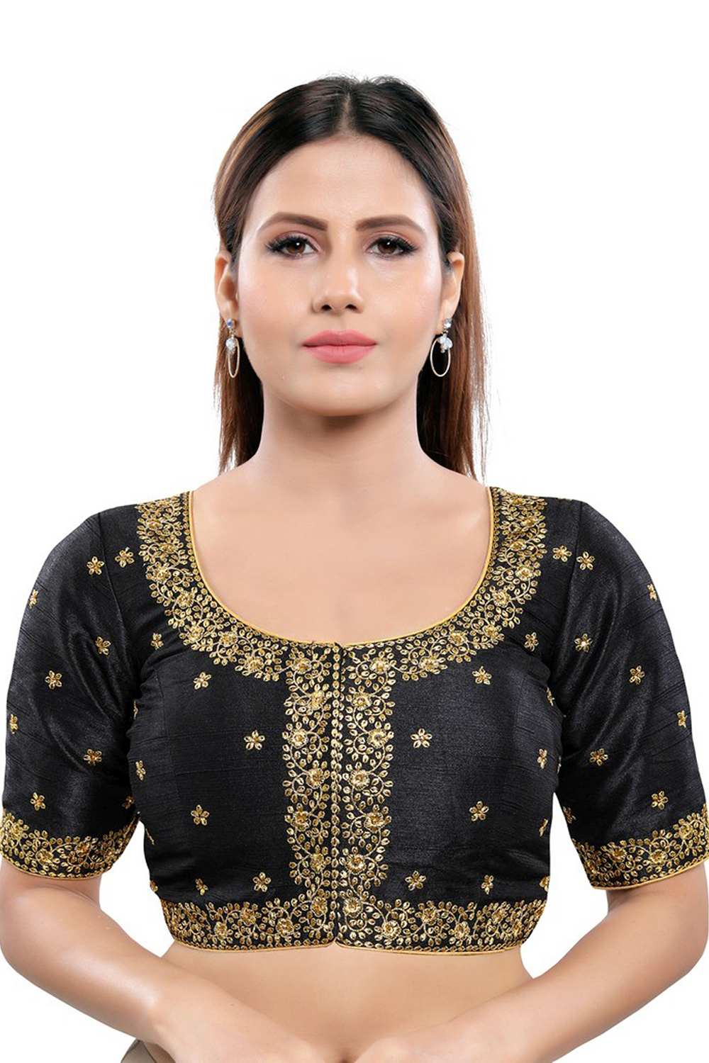 Buy Art Silk Embroidered Blouse in Black