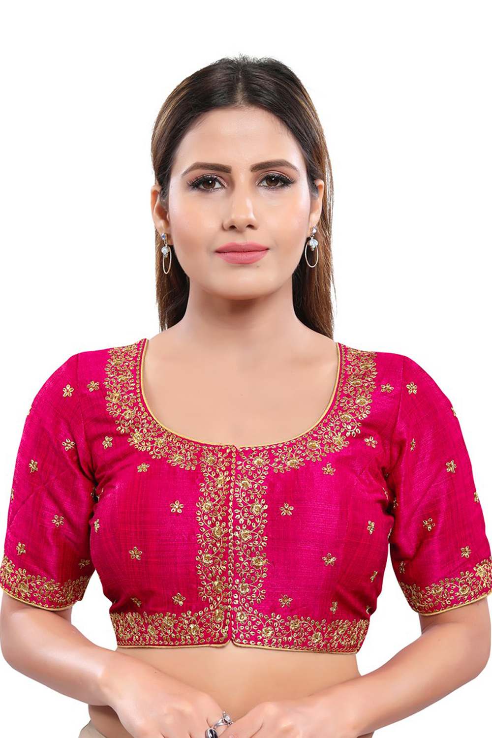 Buy Art Silk Embroidered Blouse in Dark Pink