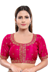 Buy Art Silk Embroidered Blouse in Dark Pink