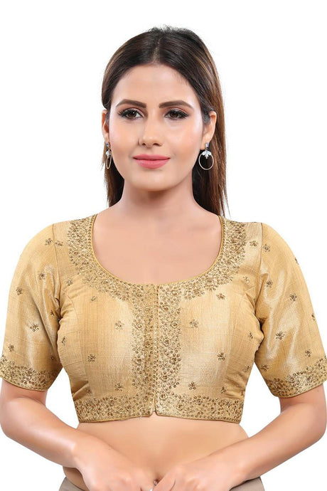 Buy Art Silk Embroidered Blouse in Gold