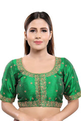 Buy Art Silk Embroidered Blouse in Green