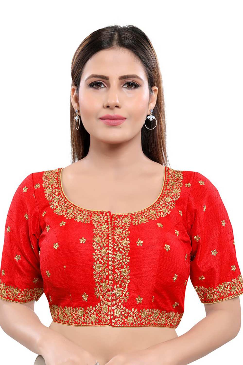 Buy Art Silk Embroidered Blouse in Red