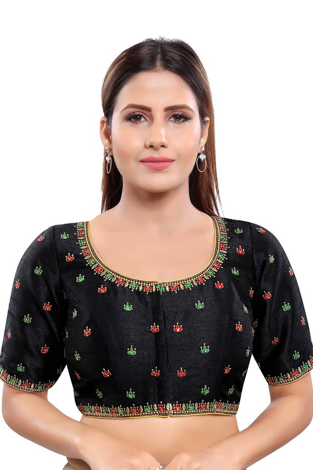 Buy Art Silk Embroidered Blouse in Black