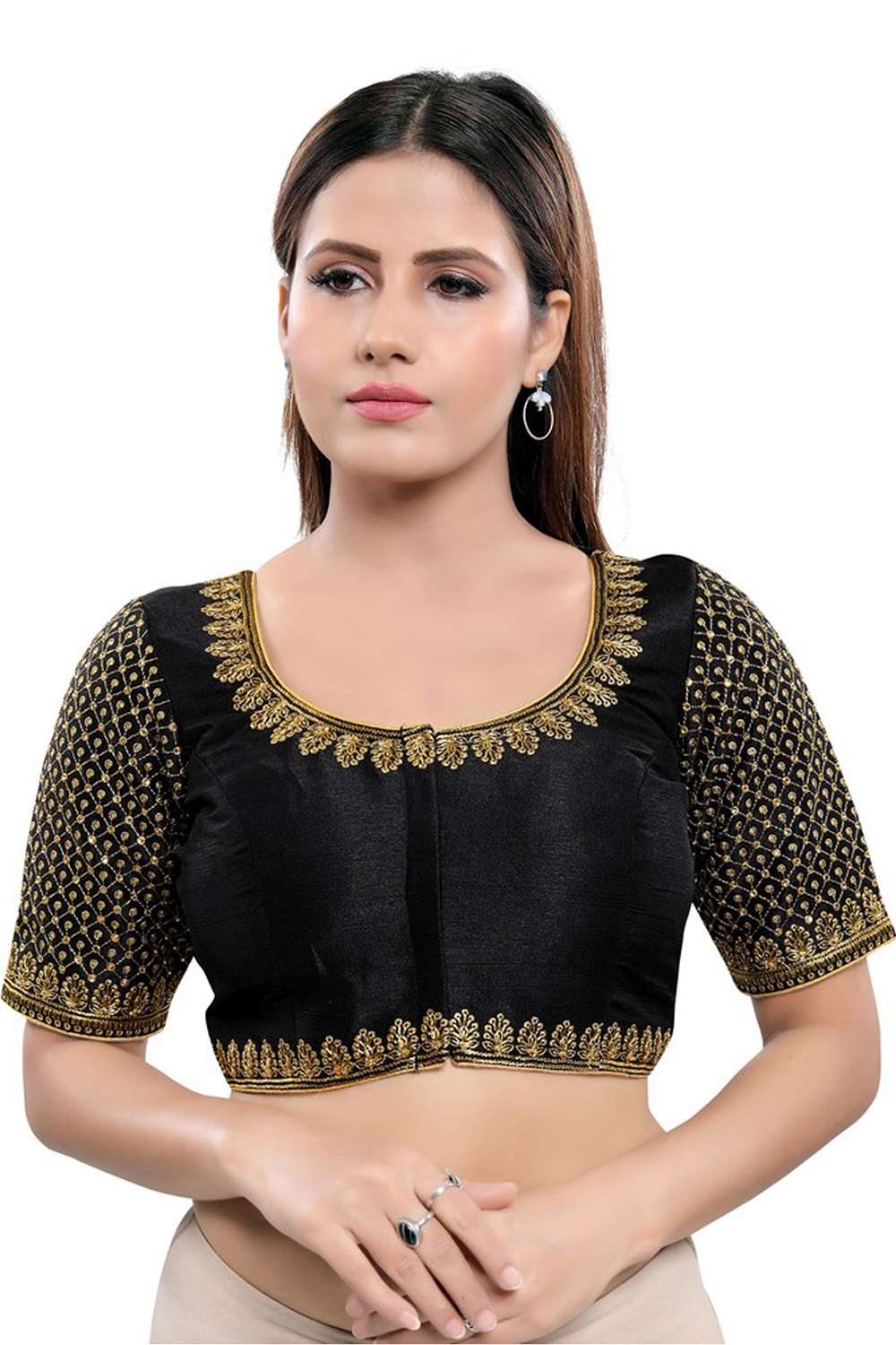 Buy Art Silk Embroidered Blouse in Black