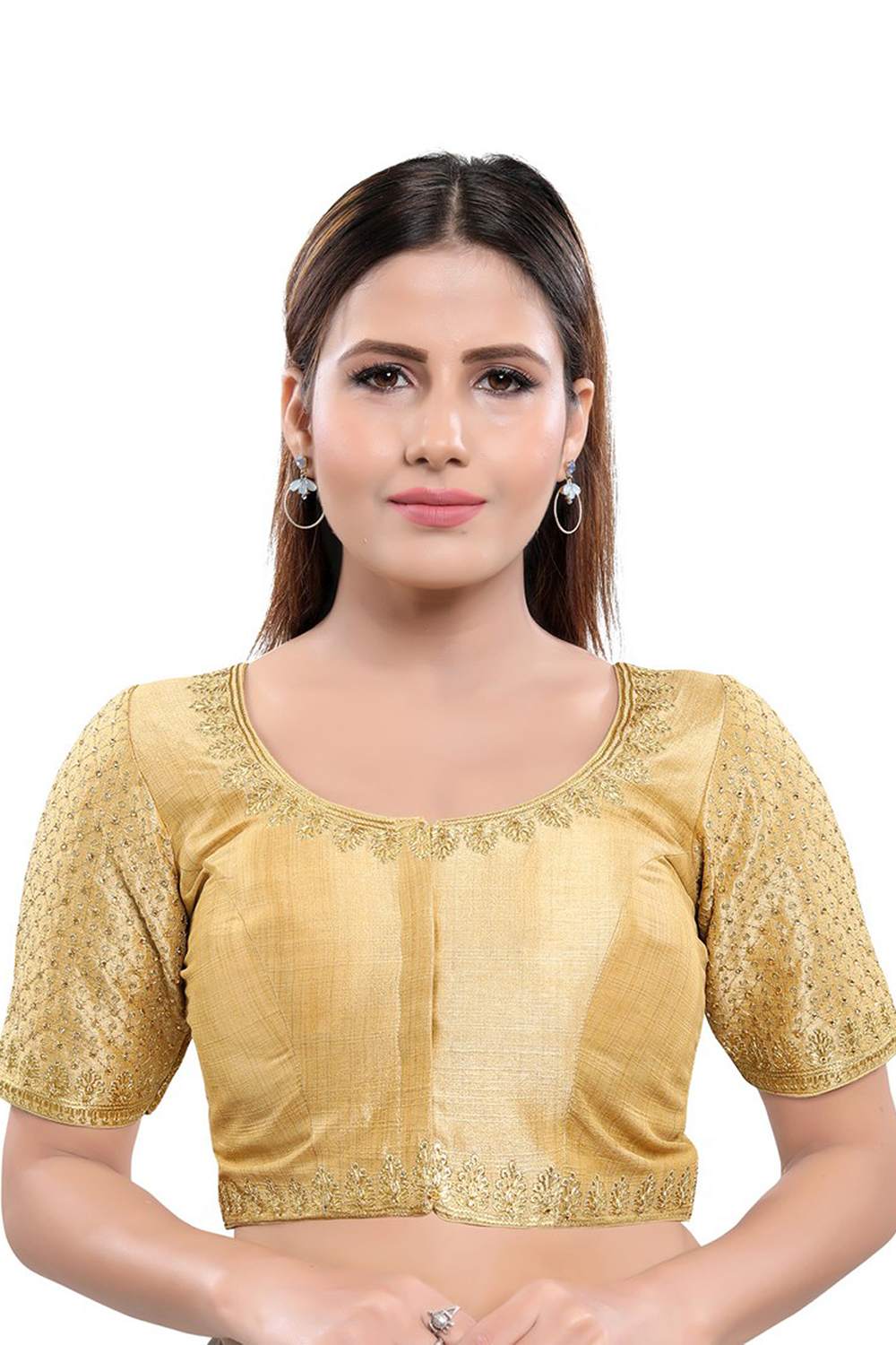 Buy Art Silk Embroidered Blouse in Gold