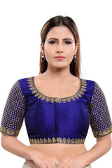 Buy Art Silk Embroidered Blouse in Navy Blue