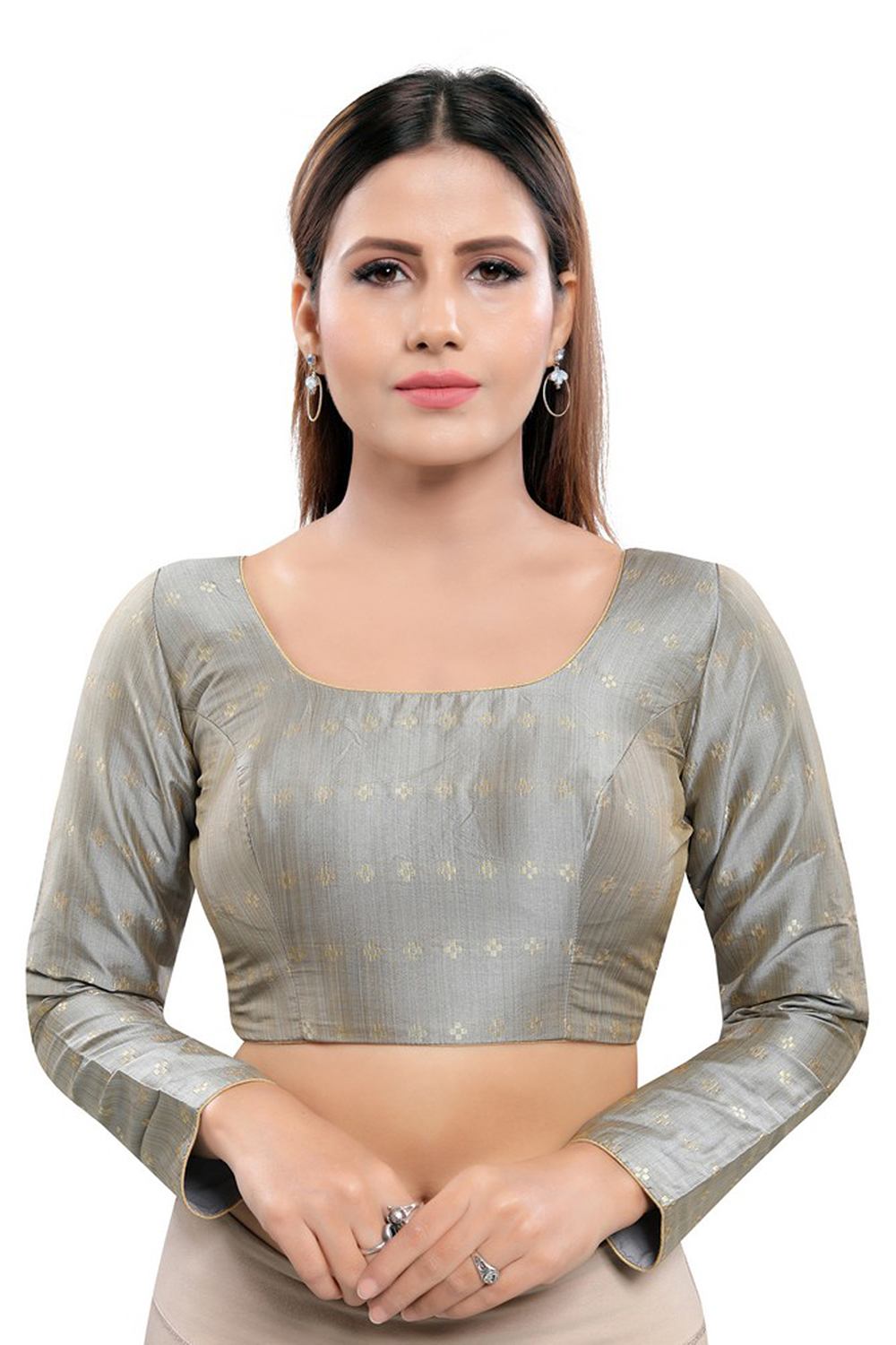 Buy Jacquard Woven Blouse in Grey