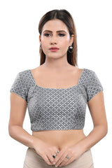 Buy Jacquard Woven Blouse in Grey