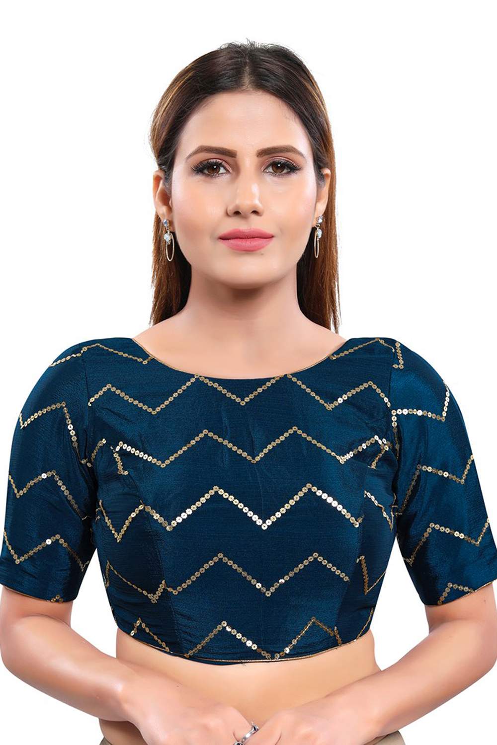 Buy Art Silk Sequin Blouse in Blue