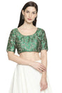 Buy Mulbury Silk Embroidered Blouse in Green