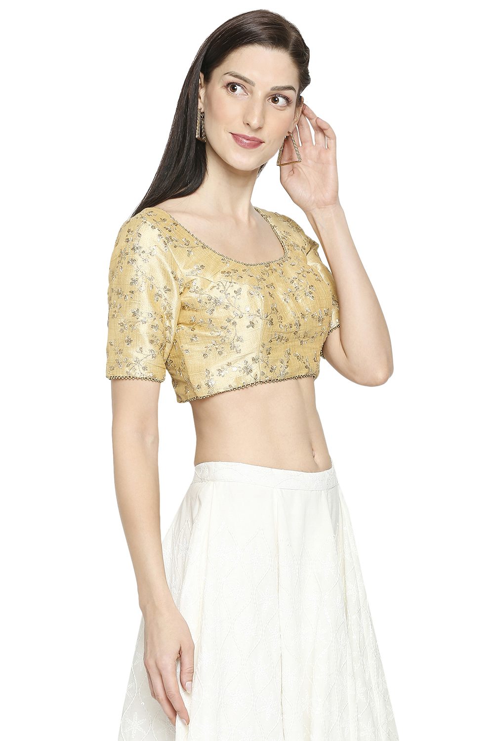 Buy Embroidered Blouse in Gold