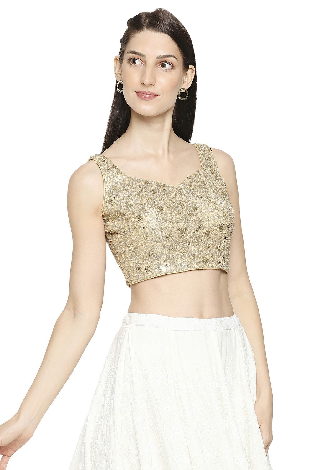 Buy Net Sequin Blouse in Gold